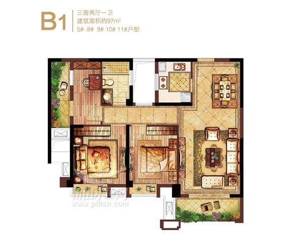 保利香槟国际金牌三房,户型设计方正实用,功能分区合理科学