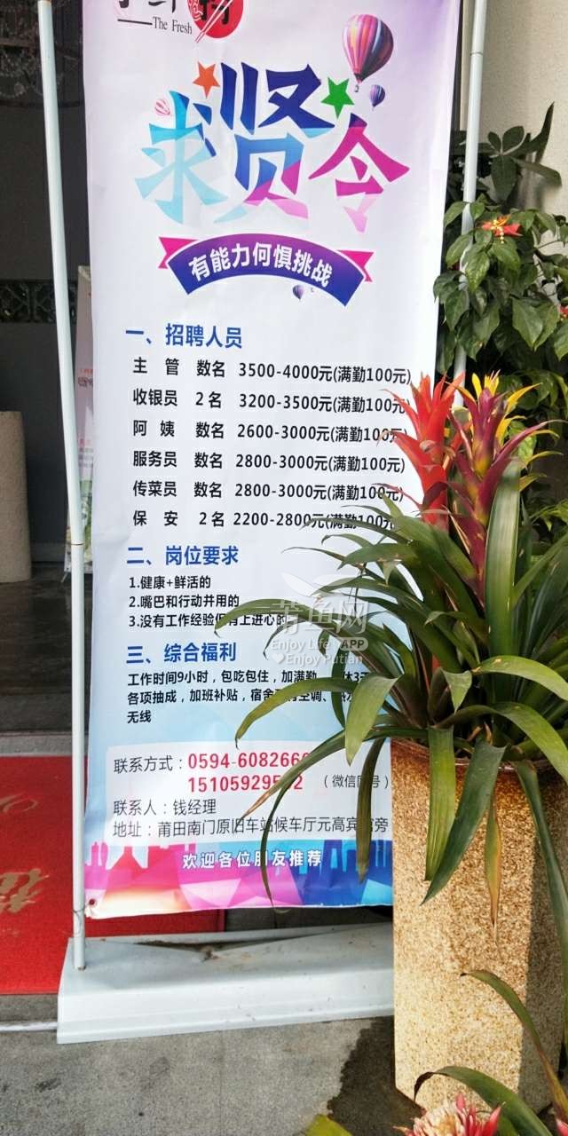 城厢区南门壶兰大酒店对面小鲜捞招聘收银员